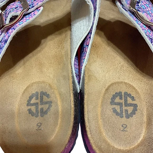 Simply Southern Floral Buckle Slip on Flip Flop Sandals Size 9 Pink/Blue - Picture 11 of 14